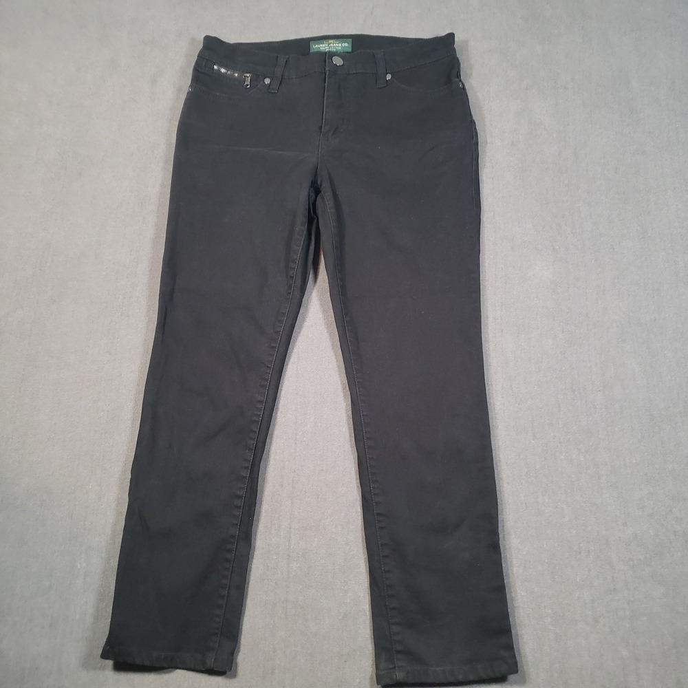 Lauren Ralph Lauren Jeans Womens 6P‎ Black Straight Leg Petite Zipper Detail